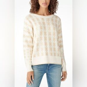 Lucky Brand Crewneck Sweater Cream Gold Snowflakes Size Women’s Small